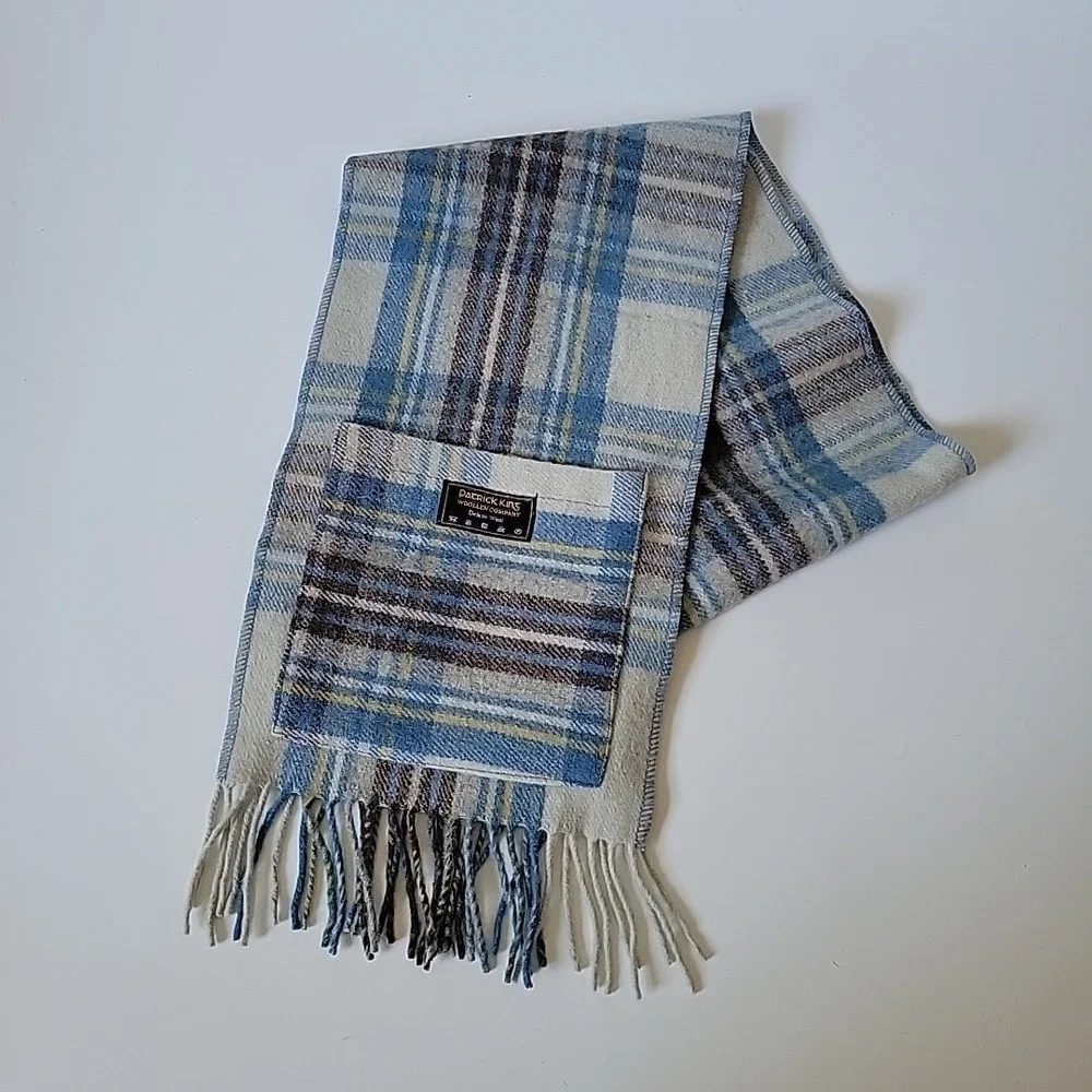 Patrick King Fringed Wool Scarf Plaid Flannel Pockets Academia Classic Preppy‎